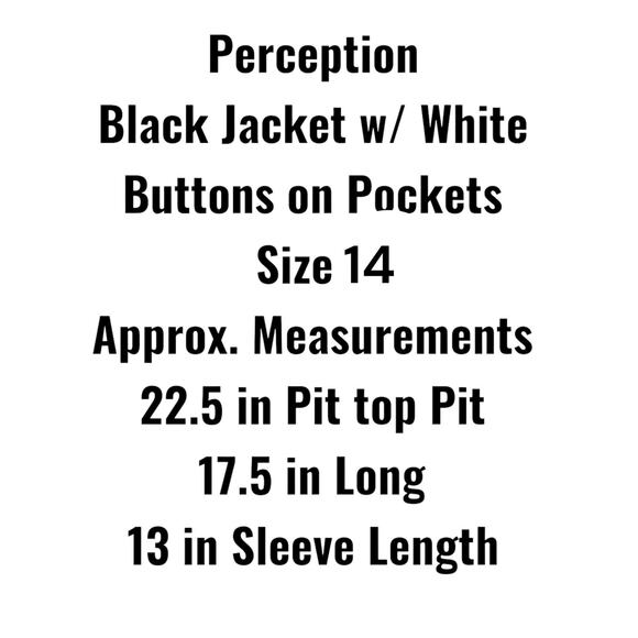 Perceptions Short Jacket Womens Black Open Size 14 Pockets White Buttons - Picture 3 of 9